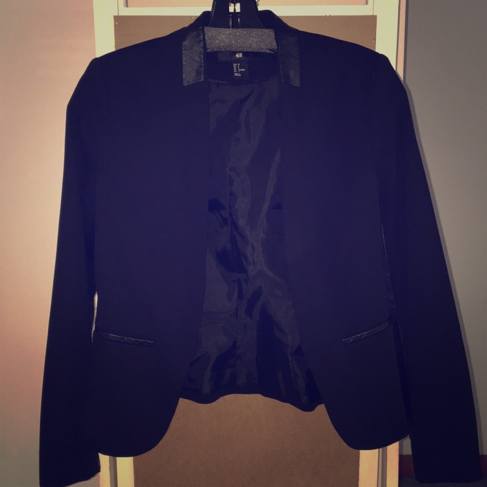 H&M Black Blazer with faux leather detail